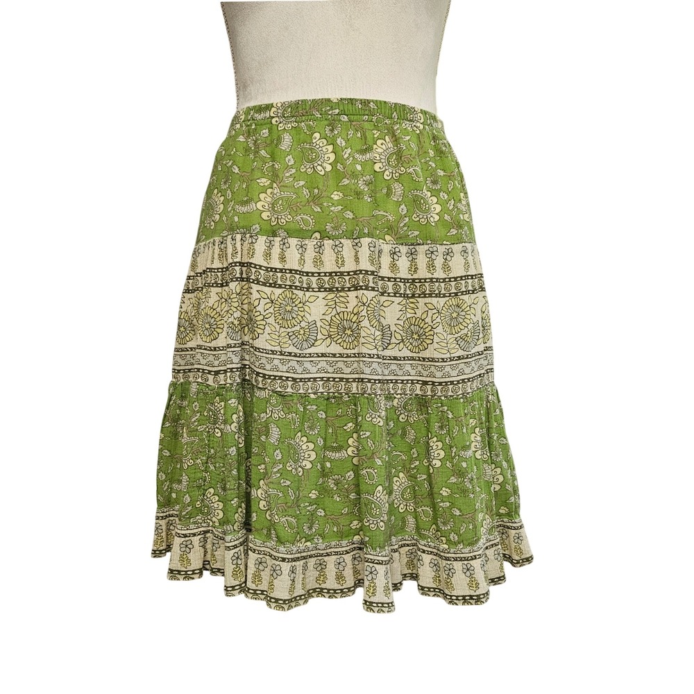 Vintage‎ Y2K Old Navy Green Floral Hippie Boho Cotton Skirt Girls Size 16
